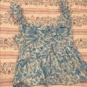 Blue Floral Ruffle Top